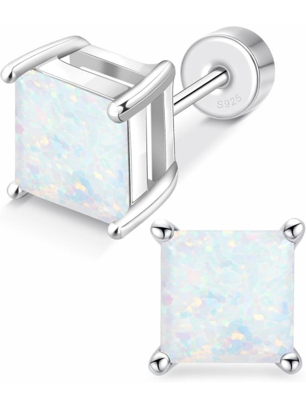 Princess Cut Birthstone Flat Back Earrings in Solid 925 Silver - Comfortable